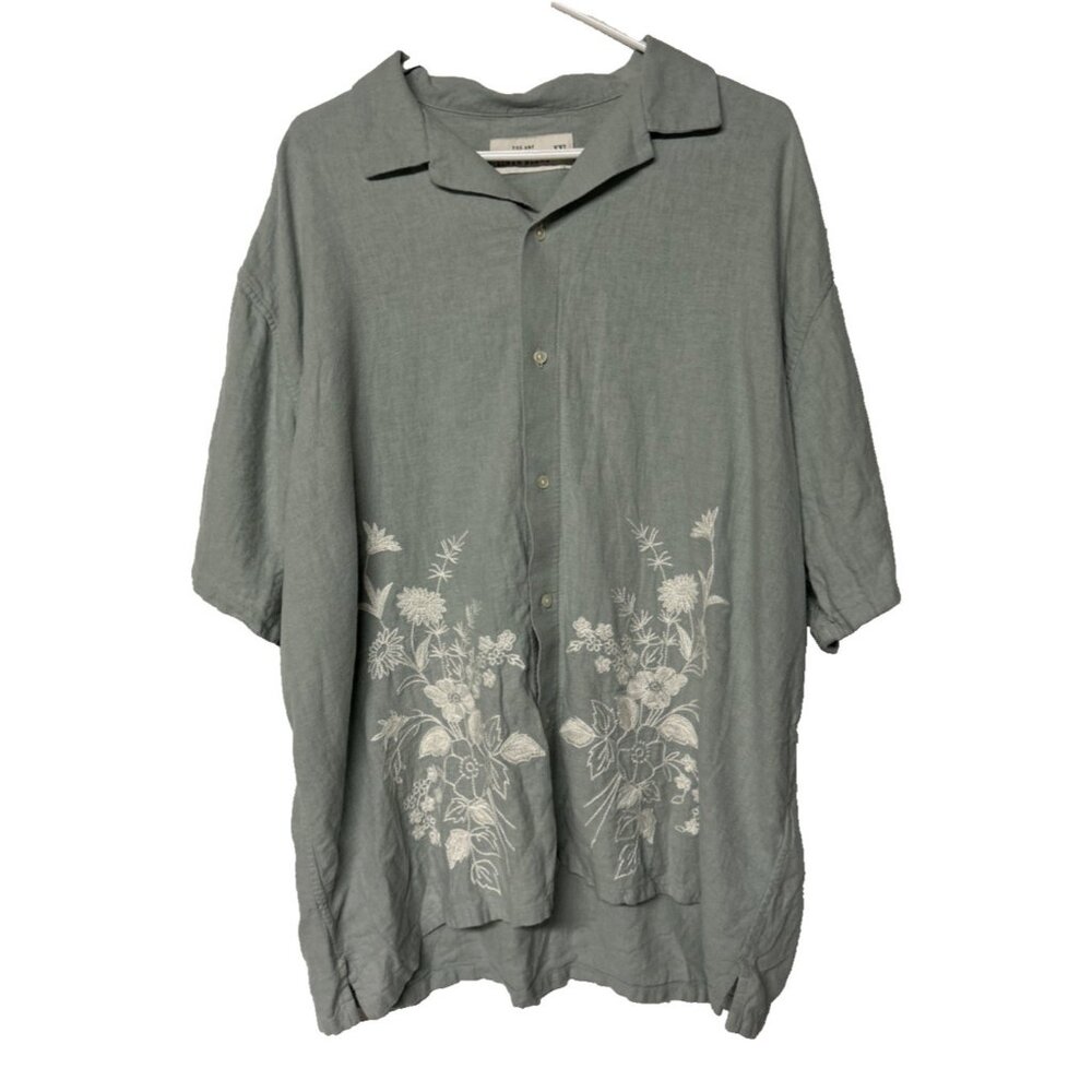 The A & F Summer Linen Blend Mens Casual Button Up Shirt Embroidered Abercrombie